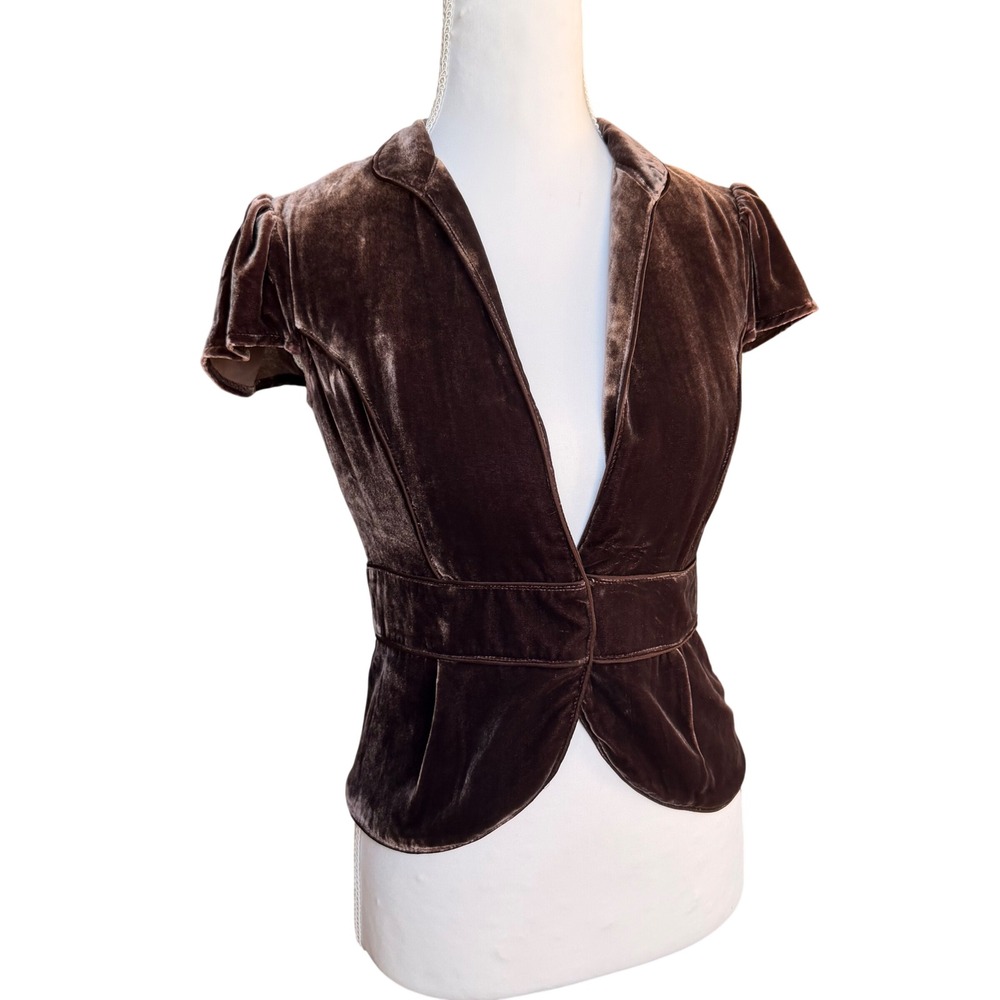 Arden B Brown Silk Blend Velvet Vest Top Cap Sleeve Banded Waist XS RN78749